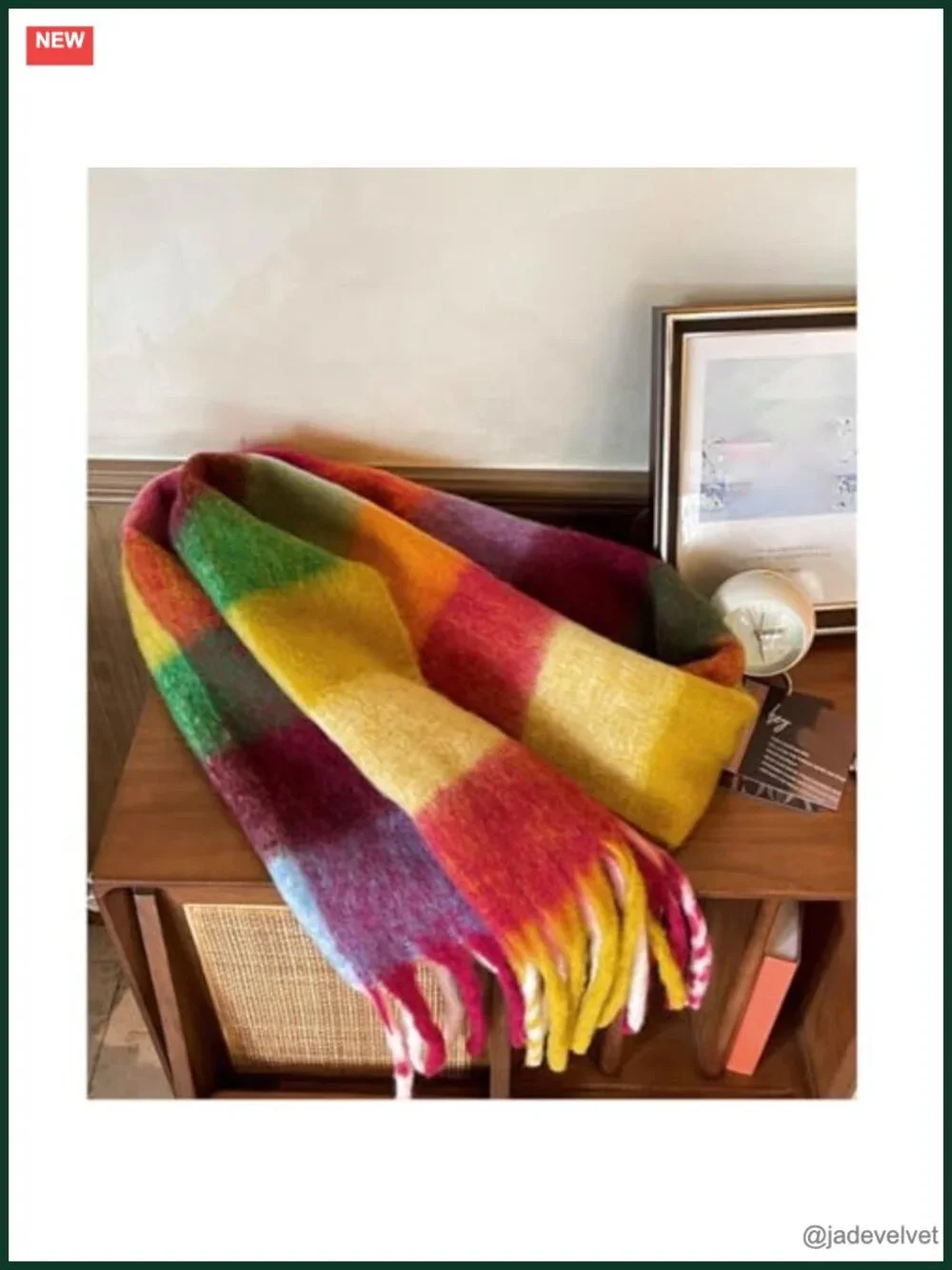Large Chunky Plaid Scarf Oversized Blanket Scarf Thick Warm Shawl Tassel